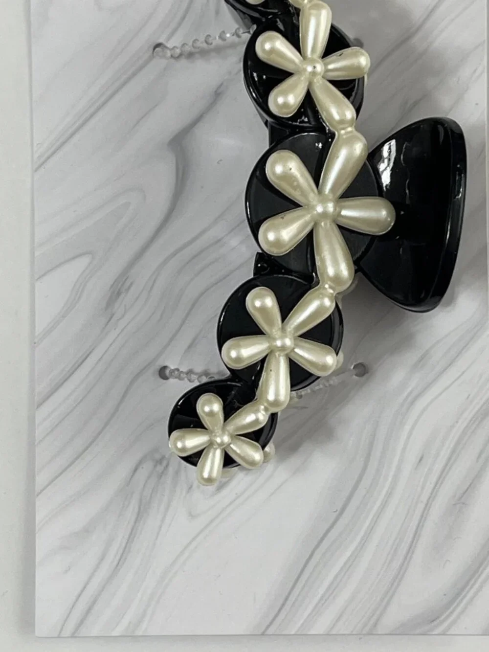 Madison Tyler Faux Pearl Flower Hair Claw Clip Black White Womens NWT